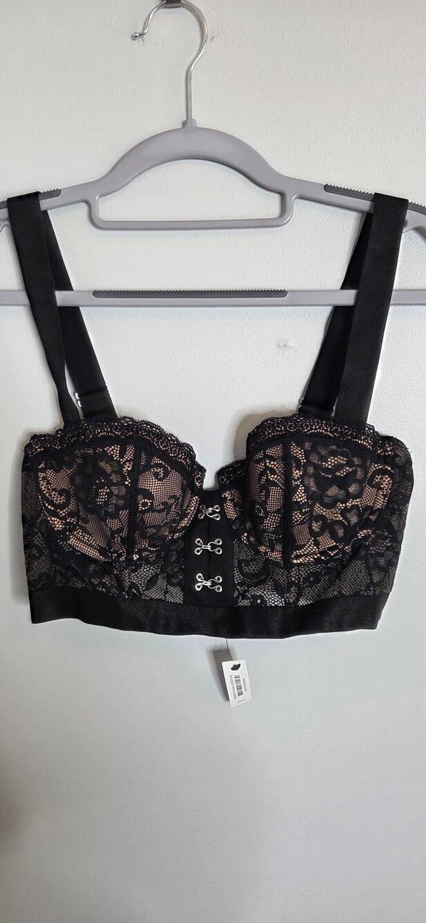 Adore Me 34C Black Lace Over Nude Bra NEW